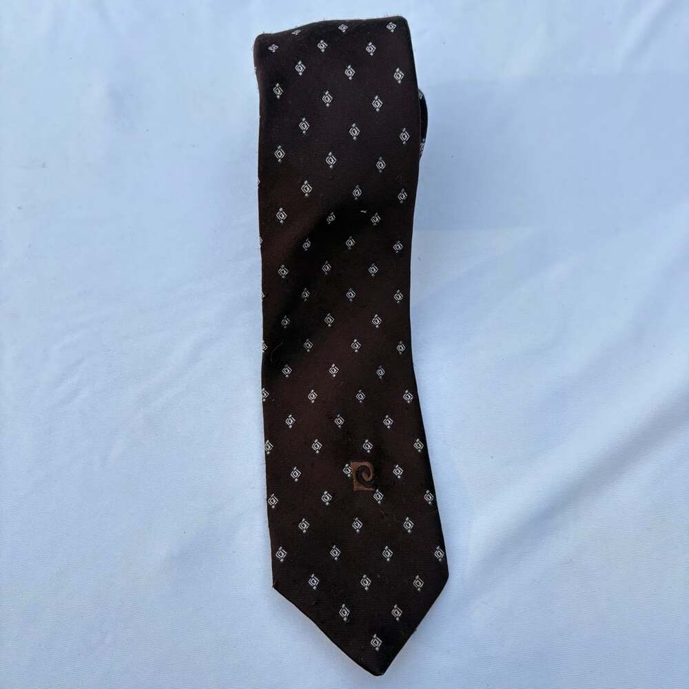 Pierre Cardin Brown Geometric Pattern Silk Necktie with Logo